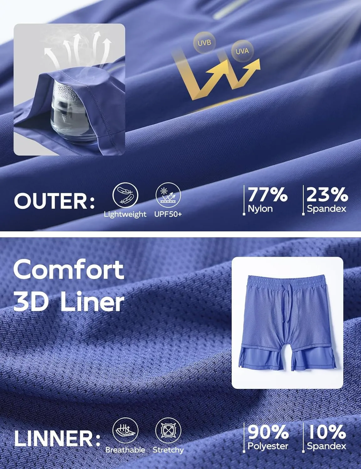 baleaf Men's Running Shorts 7" Quick Dry Athletic Workout 2 in 1 with Liner Lightweight Gym with Zipper Pocket UPF50 