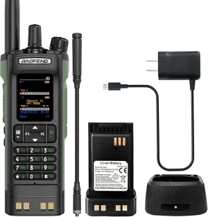 BAOFENG DM32 DMR Radio 10W High Power Radio GPS/APRS Two Way Raido USB-C Charging Multi-Band FM/AM Wakkie Talkie DM-32 with Gooseneck Antenna (Green)