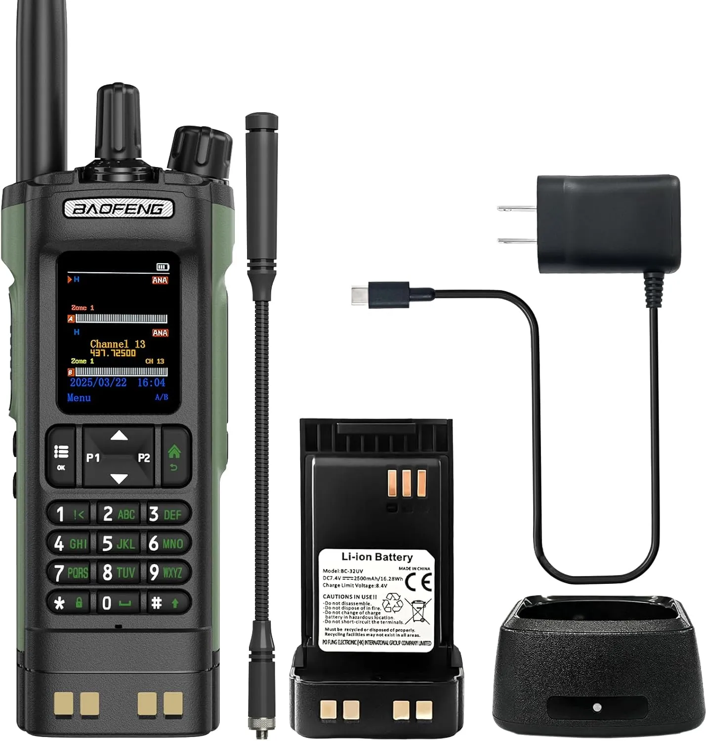 BAOFENG DM32 DMR Radio 10W High Power Radio GPS/APRS Two Way Raido USB-C Charging Multi-Band FM/AM Wakkie Talkie DM-32 with Gooseneck Antenna (Green)