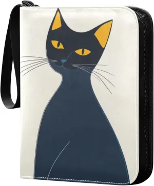 baseball card album card album holder with double sided removable sleeves for game, baseball cards collection Black Cat Simple Lines