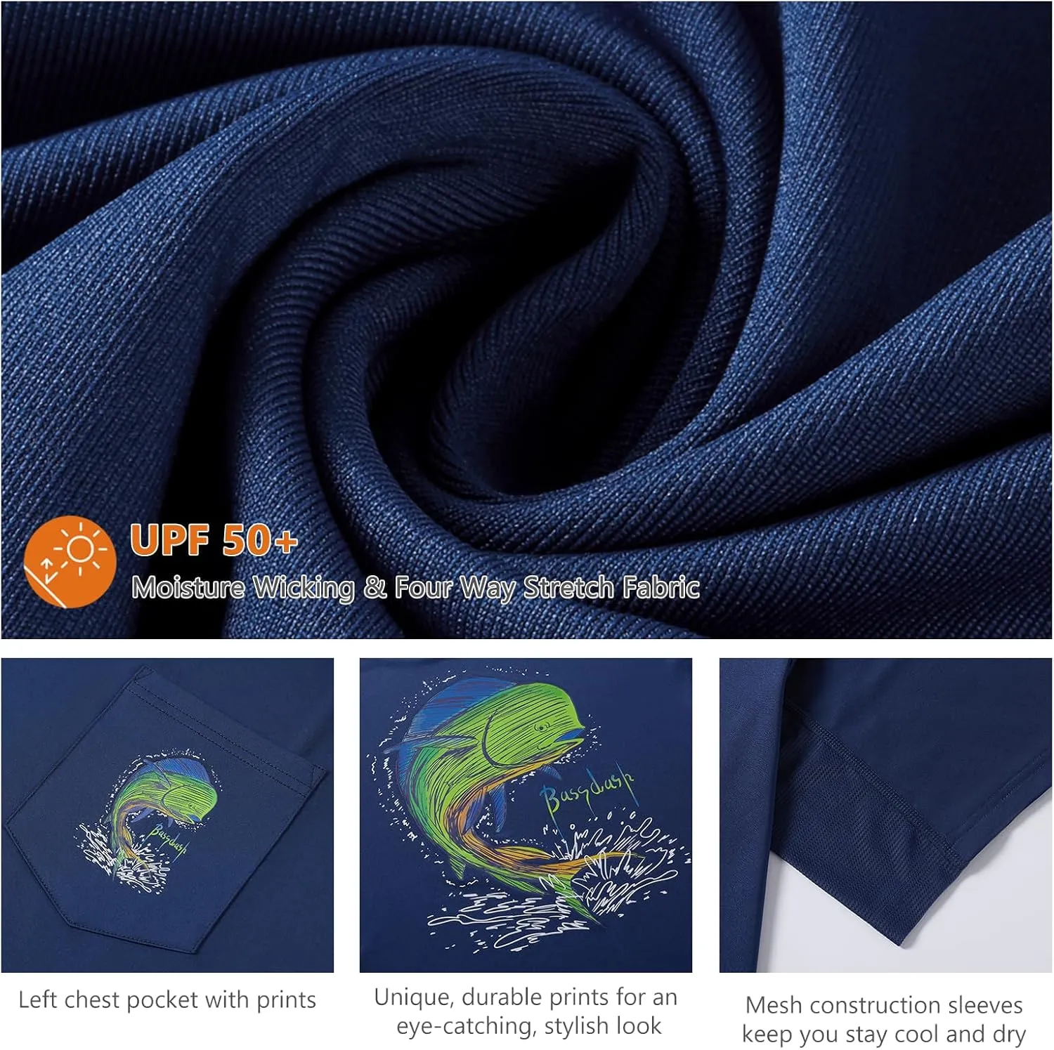 BASSDASH Men’s UPF 50  Fishing Graphic T-Shirts Pocket Short Sleeve Shirt Quick Dry UV Sun Protection Casual Outdoor FS46M