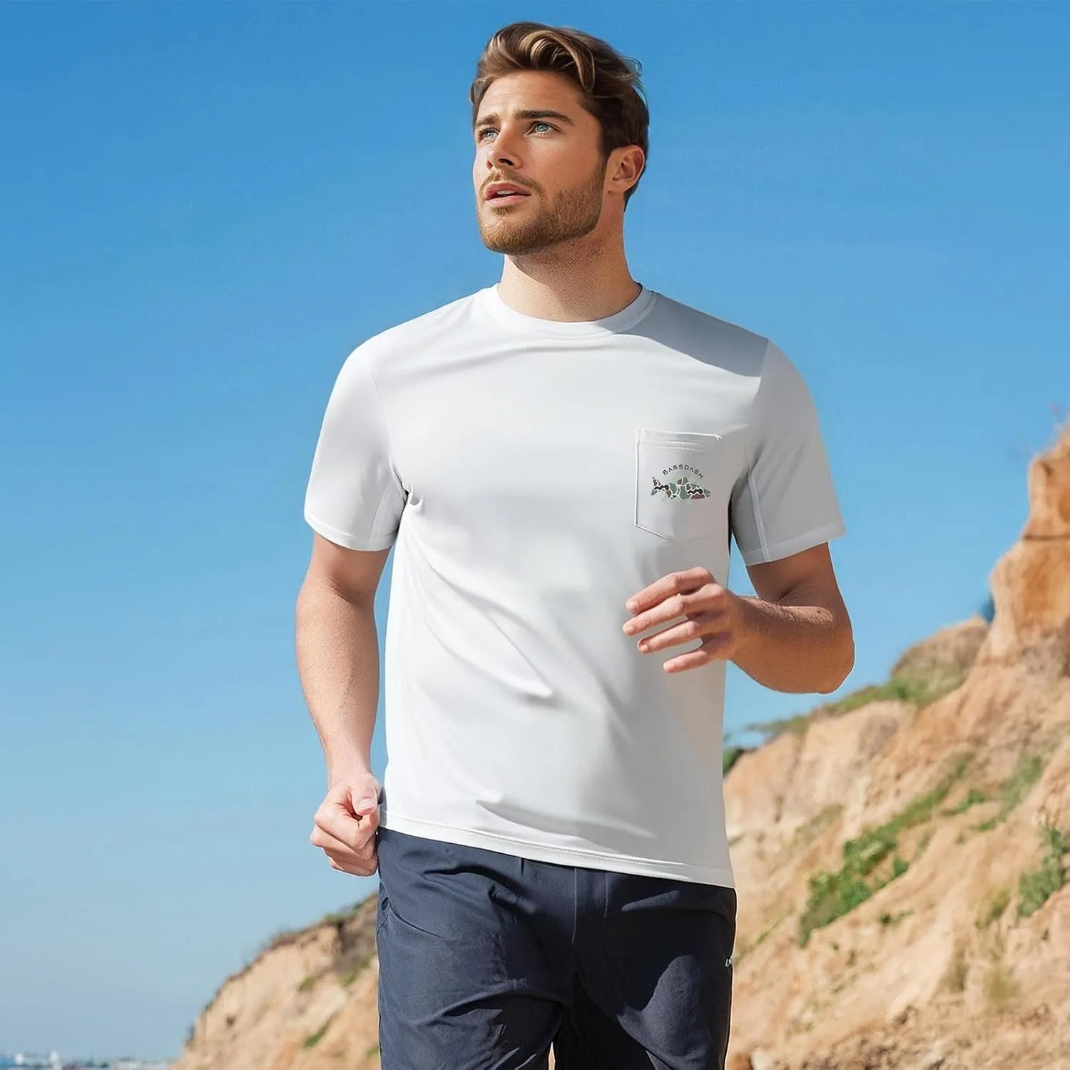 BASSDASH Men’s UPF 50  Fishing Graphic T-Shirts Pocket Short Sleeve Shirt Quick Dry UV Sun Protection Casual Outdoor FS46M