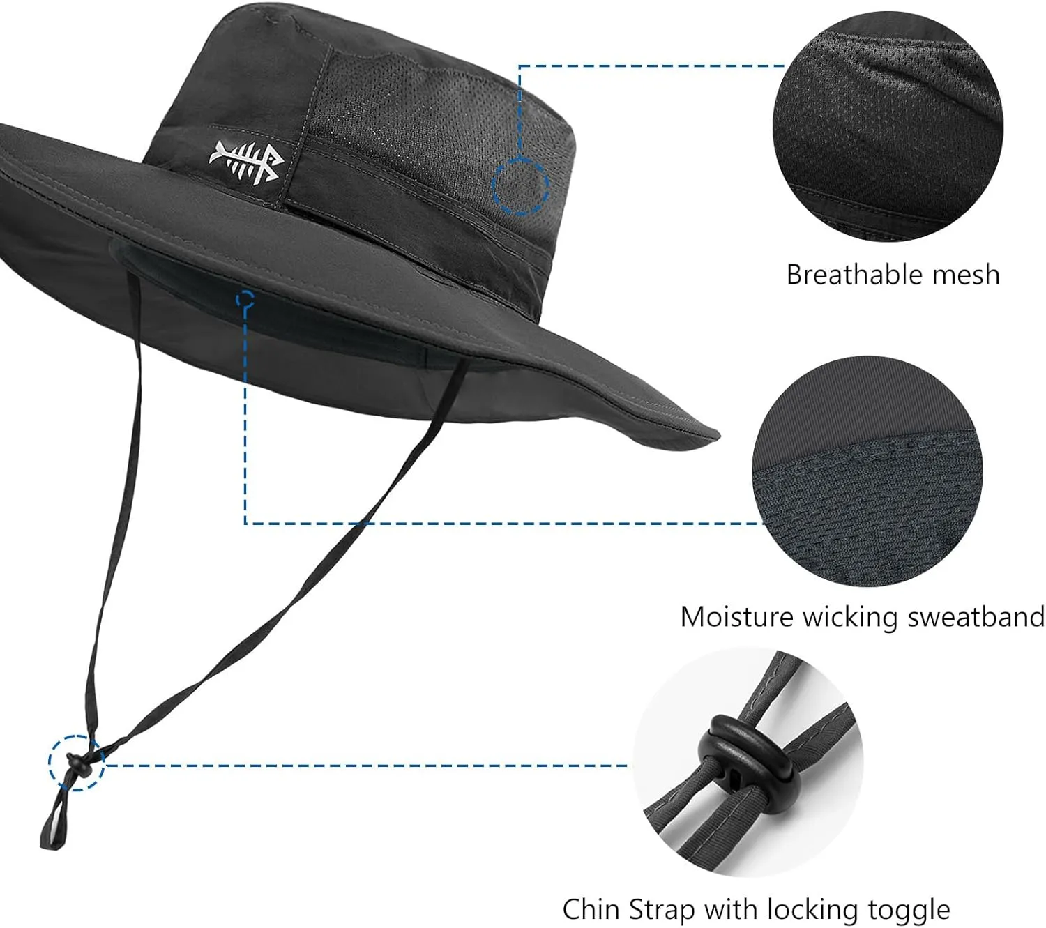 BASSDASH UPF 50  Fishing Sun Hat Water Resistant Unisex Wide Brim Bucket Boonie Hat for Hiking Camping Safari FH15