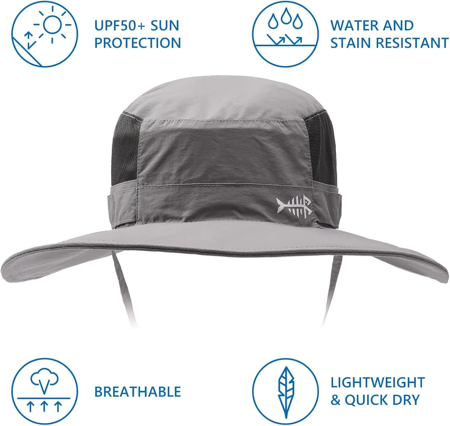 BASSDASH UPF 50  Fishing Sun Hat Water Resistant Unisex Wide Brim Bucket Boonie Hat for Hiking Camping Safari FH15