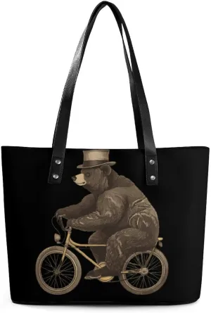 Bear Bike Women's Tote Shoulder Bag Handbag Top Handle Leather 29 * 34 * 14cm