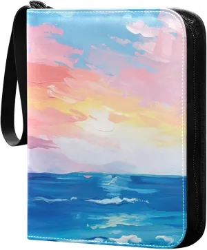 Beautiful Beach Painting Card Binder 4 Pockets, 400 Pockets Trading Card Binder Removable Card Albums Card Holder for Games, Sports, Football, Baseball Cards