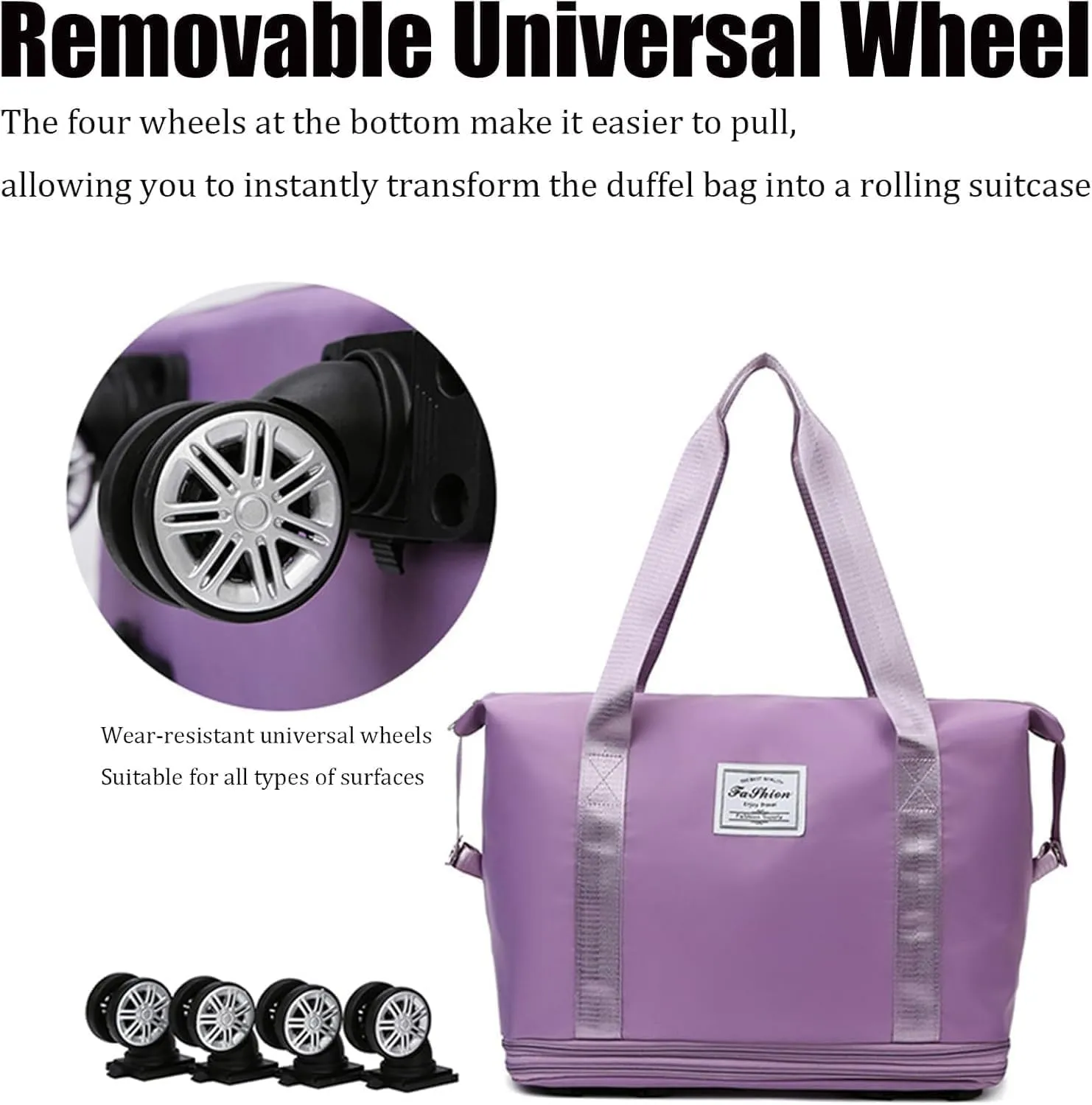 Beente Travel Bag With Wheels, 2025 New Large Capacity Travel Bag - Universal Wheel Removable, Large Expandable Tote Beente Travels Bags (Dark Purple)