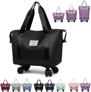 Beente Travel Bag with Wheels, Kulken Travel Bag with Removable Wheels, Universal Wheel Removable, Expandable Foldable (Black)