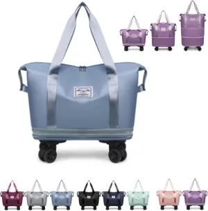 Beente Travel Bag with Wheels, Kulken Travel Bag with Removable Wheels, Universal Wheel Removable, Expandable Foldable (Light Blue)