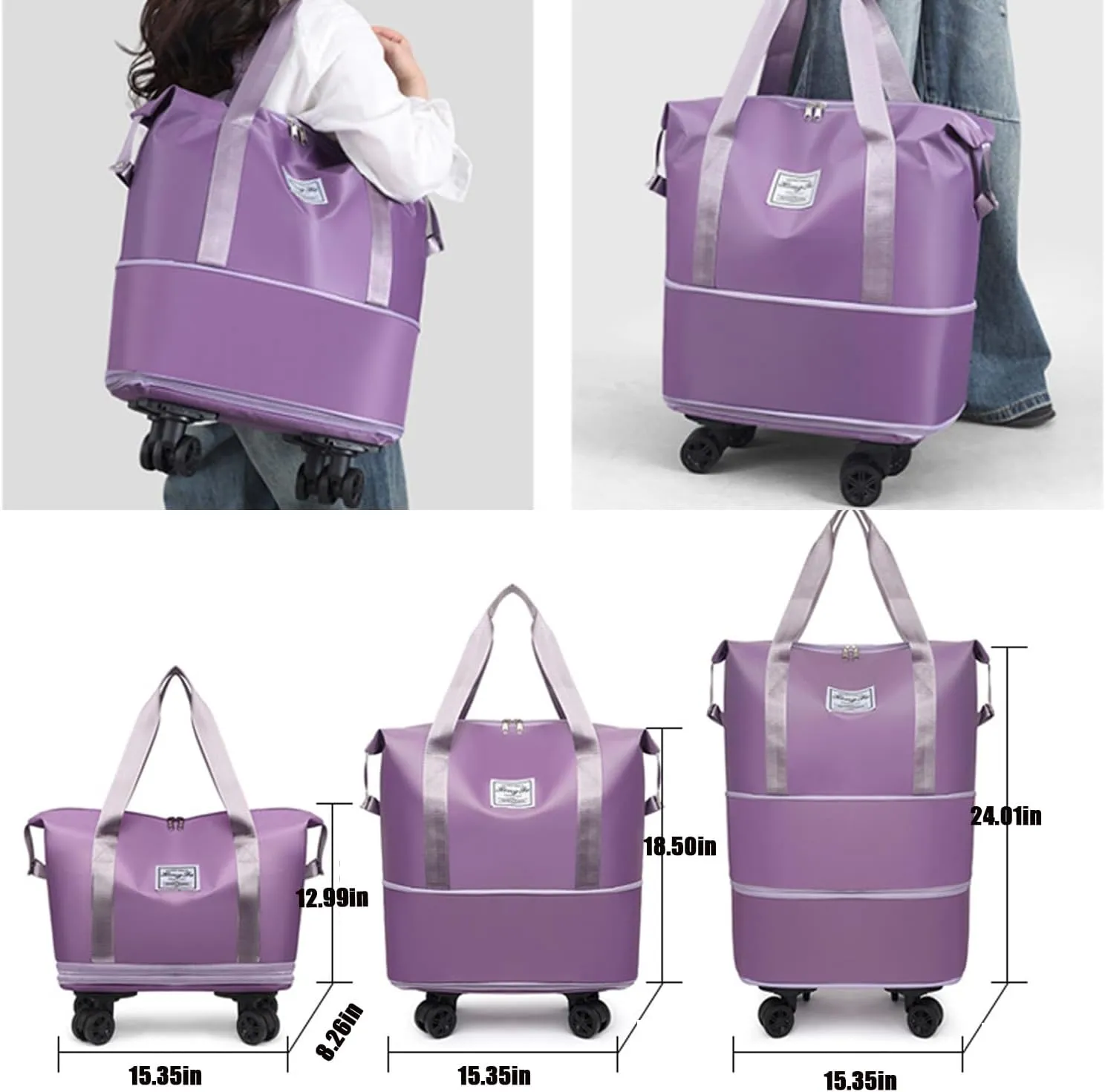 Beente Travel Bag with Wheels, Kulken Travel Bag with Removable Wheels, Universal Wheel Removable, Expandable Foldable (Light Grey)