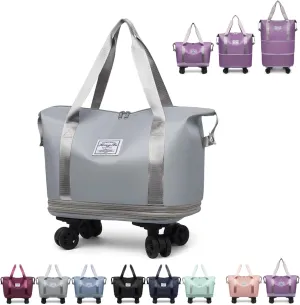 Beente Travel Bag with Wheels, Kulken Travel Bag with Removable Wheels, Universal Wheel Removable, Expandable Foldable (Light Grey)