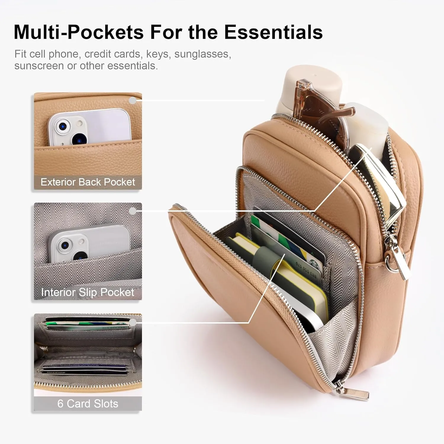 befen Genuine Leather Small Crossbody Purses for Women, RFID Blocking Trendy Cell Phone Travel Purse