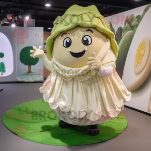 Beige Cabbage mascot costume character dressed with a Circle Skirt and Beanies, Large