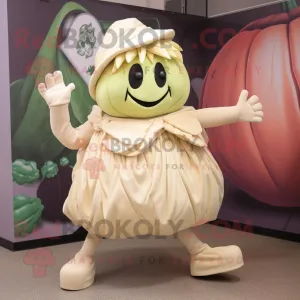 Beige Cabbage mascot costume character dressed with a Circle Skirt and Beanies, Large