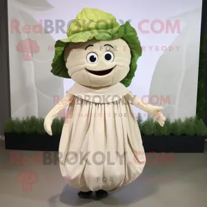Beige Cabbage mascot costume character dressed with a Circle Skirt and Beanies, Large