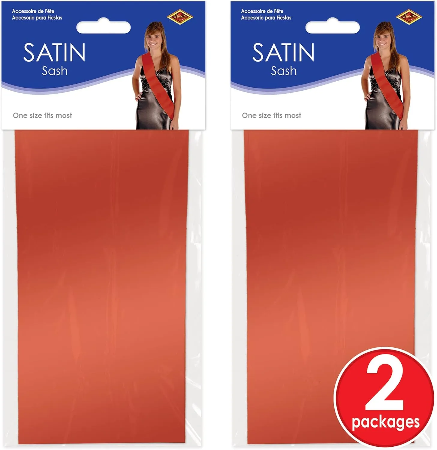 Beistle Red Satin Sashes, 2-Count Customizable Fabric Wearable for Birthdays, Bachelorette Parties, Costumes, Events & Celebrations, Blank Design for DIY Personalization, 33" x 4"