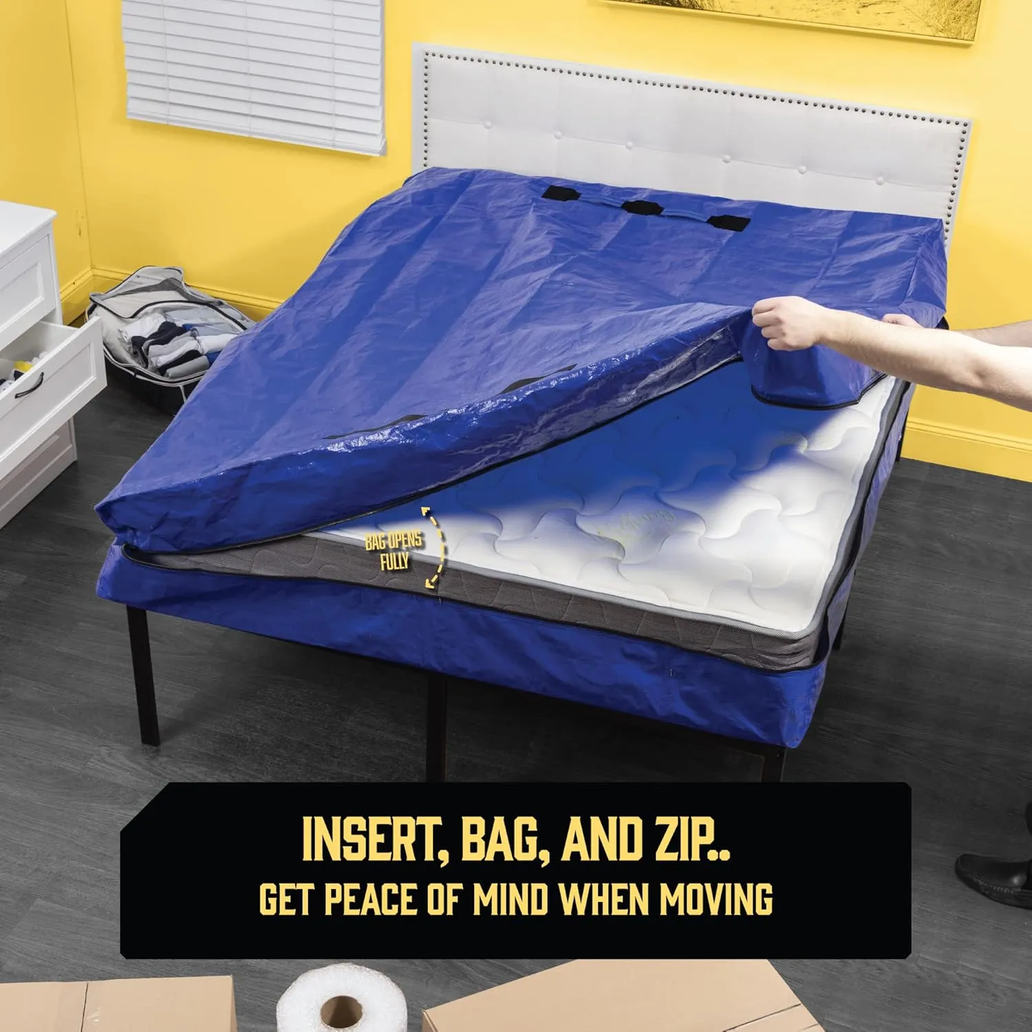 BELADOR Mattress Bags for Moving, King Size, Extra-Thick, Reusable, Blue, Zipper Closure, Water-Resistant & Durable Construction, Mattress Cover
