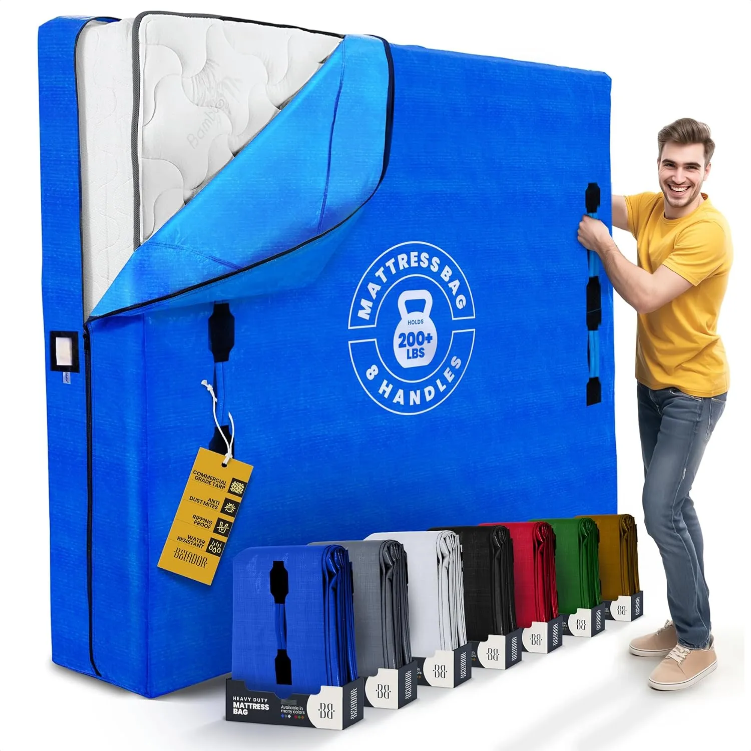BELADOR Mattress Bags for Moving, King Size, Extra-Thick, Reusable, Blue, Zipper Closure, Water-Resistant & Durable Construction, Mattress Cover