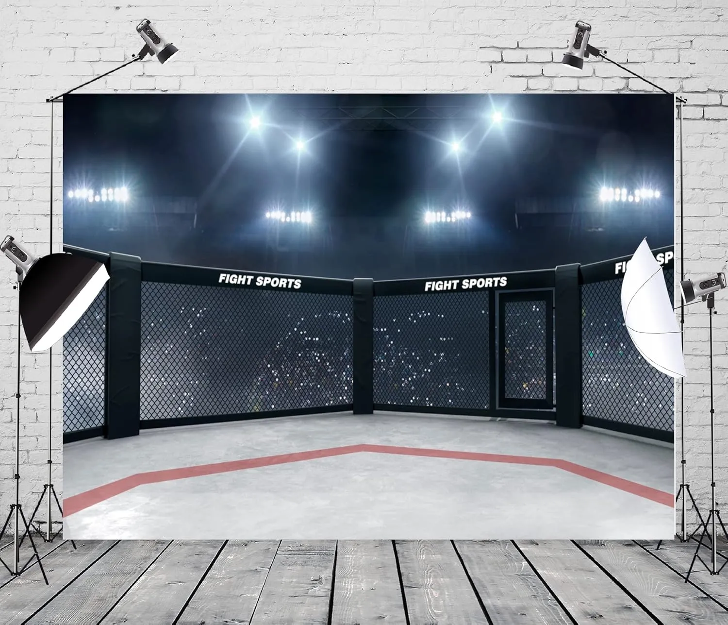 BELECO 7x5FT Fabric Boxing Backdrop Stadium Light 3D Arena Photo Backdrop Fight Sports Competition Ring Photography Background UFC Decor Baby Shower Birthday Party Boys Men Photo Props
