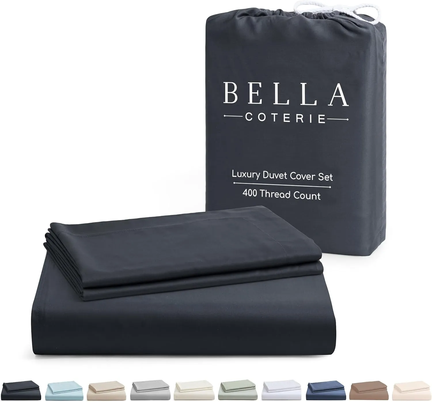 Bella Coterie Luxury Bamboo Viscose King Size Duvet Cover Set | 100% Organically Grown | Corner Ties | Ultra Soft | Cooling | Two Pillow Shams | 106 x 94 | No Insert [Charcoal Grey]