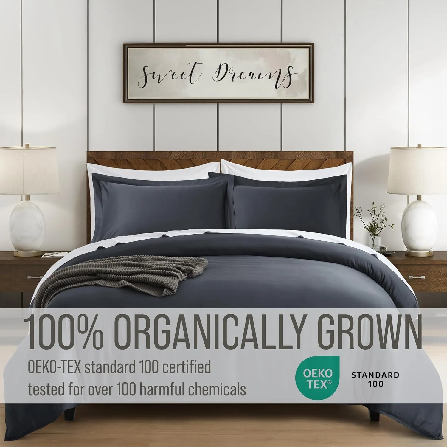 Bella Coterie Luxury Bamboo Viscose King Size Duvet Cover Set | 100% Organically Grown | Corner Ties | Ultra Soft | Cooling | Two Pillow Shams | 106 x 94 | No Insert [Charcoal Grey]