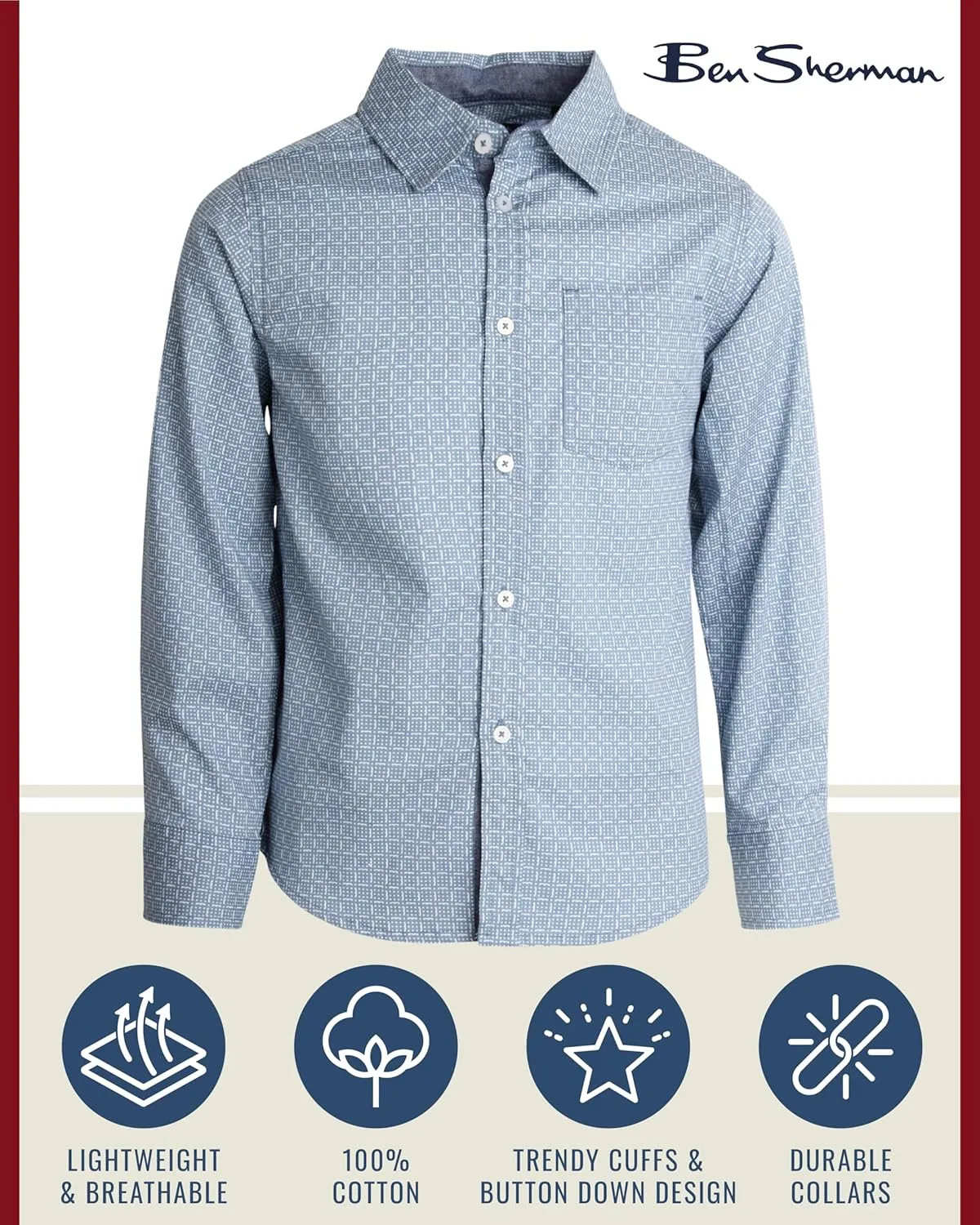 Ben Sherman Boys' Shirt - Casual Long Sleeve Button Down Collared Shirt (Size: 8-18)