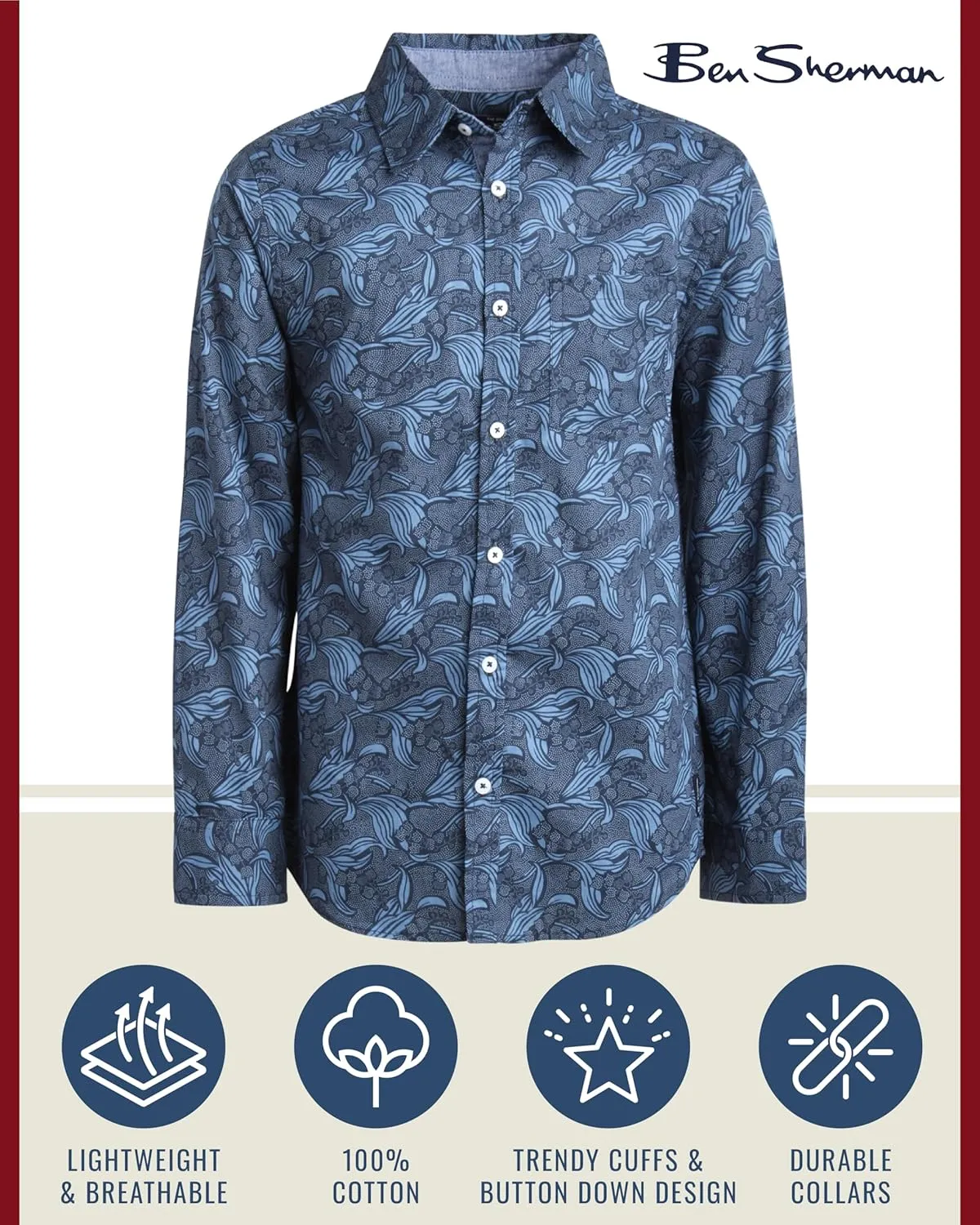 Ben Sherman Boys' Shirt - Casual Long Sleeve Button Down Collared Shirt (Size: 8-18)