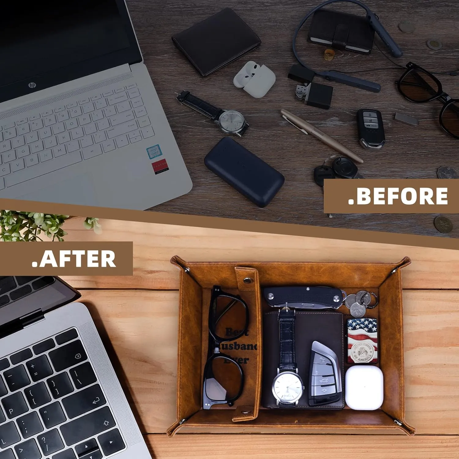 Best Husband Ever PU Leather Tray and Keychain, Men Anniversary Birthday Gifts Ideas for Him Husband Boyfriend Who Has Everything from Wife