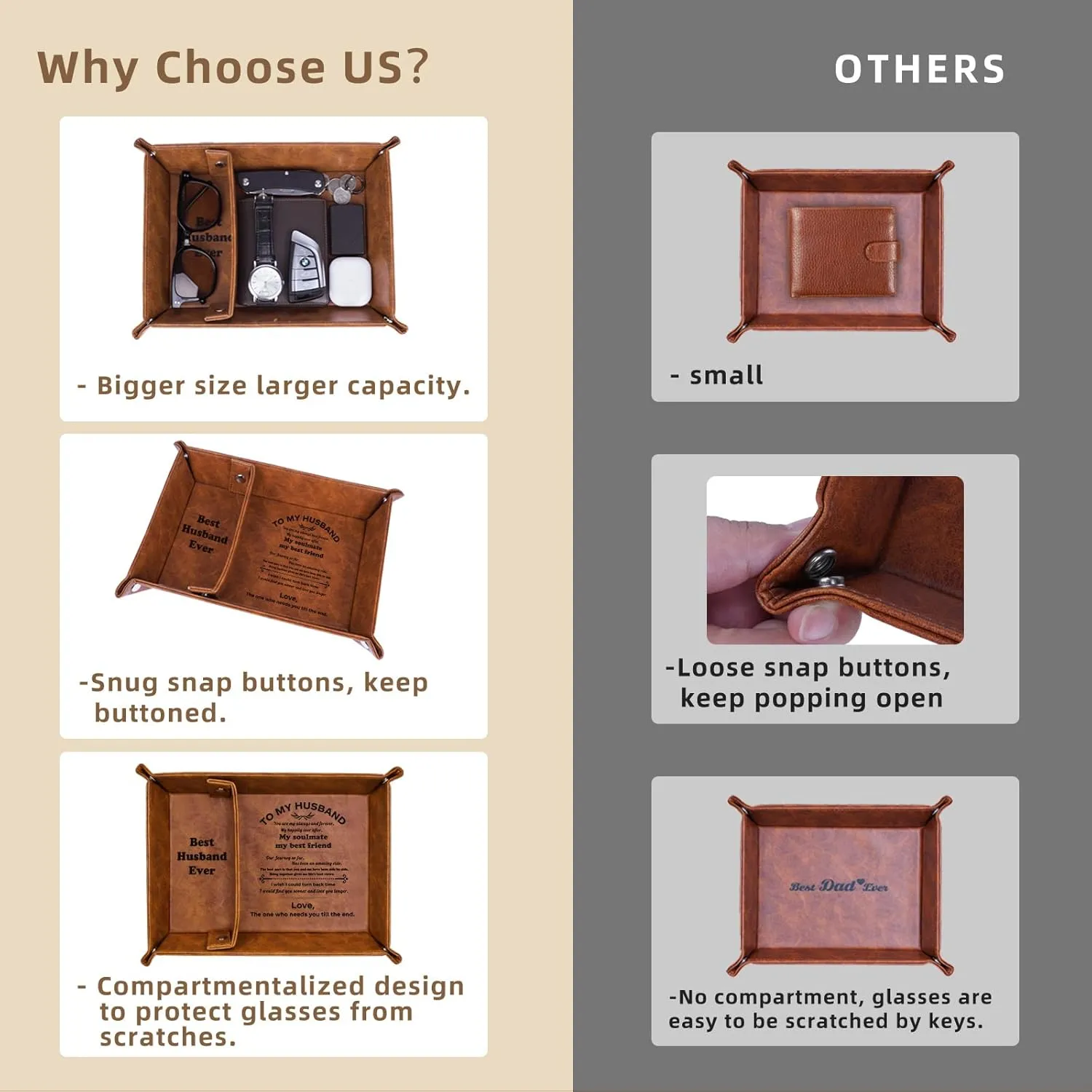 Best Husband Ever PU Leather Tray and Keychain, Men Anniversary Birthday Gifts Ideas for Him Husband Boyfriend Who Has Everything from Wife