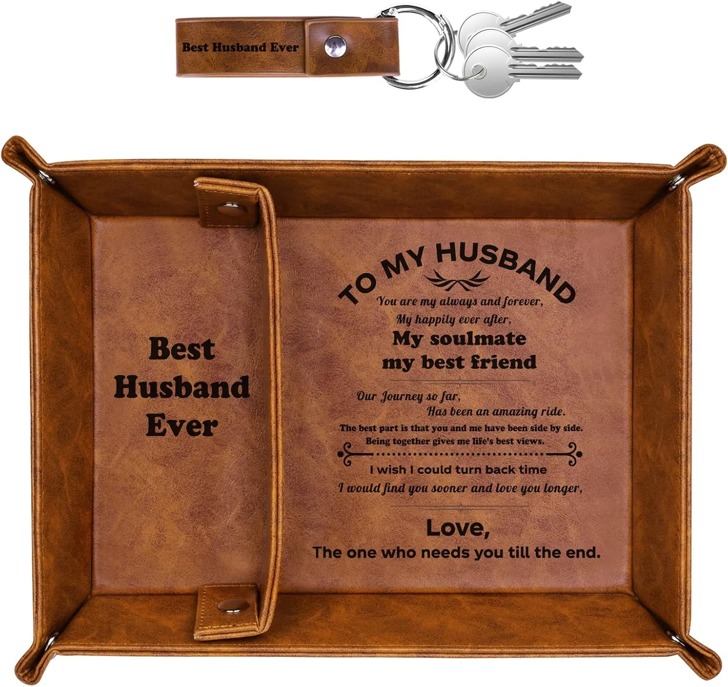 Best Husband Ever PU Leather Tray and Keychain, Men Anniversary Birthday Gifts Ideas for Him Husband Boyfriend Who Has Everything from Wife