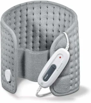 Beurer UHP49 Heating Pad for Back Pain Relief, 6 Heat Settings, Soft Microplush, Machine Washable Fabric with Auto Shut Off, Electric Heating Pad for Cramps and Sore Muscles, Adjustable Strap Grey