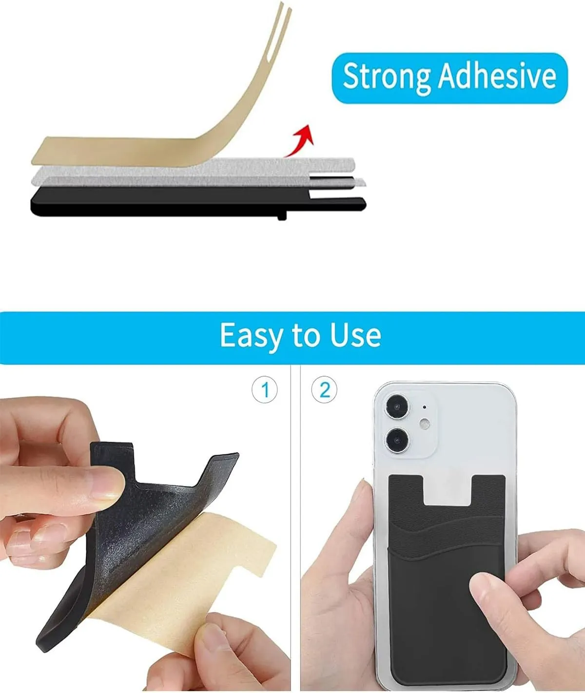BIAJIYA Card Holder for Back of Phone, Stick-on ID Credit Adhesive Silicone Pouch Wallet Card Sleeve Pocket for All Smartphones