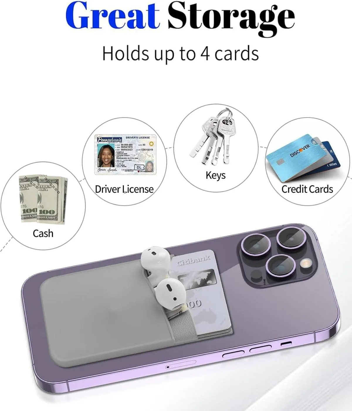 BIAJIYA Card Holder for Back of Phone, Stick-on ID Credit Adhesive Silicone Pouch Wallet Card Sleeve Pocket for All Smartphones