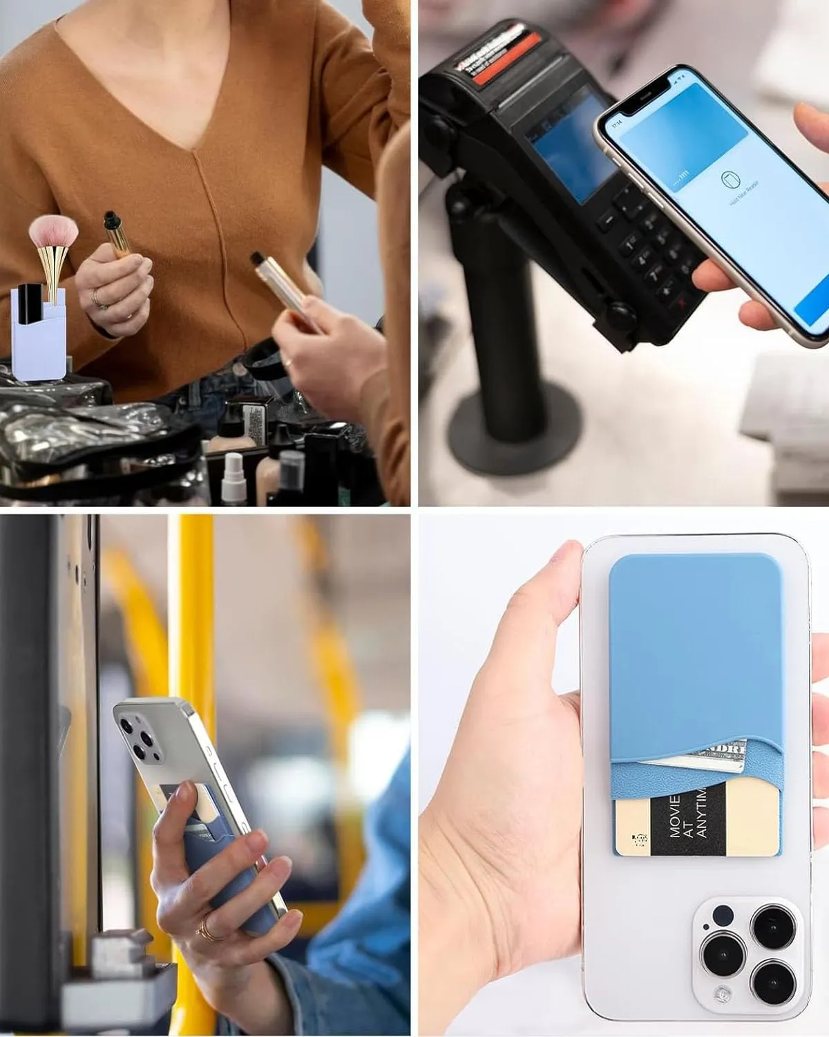 BIAJIYA Card Holder for Back of Phone, Stick-on ID Credit Adhesive Silicone Pouch Wallet Card Sleeve Pocket for All Smartphones