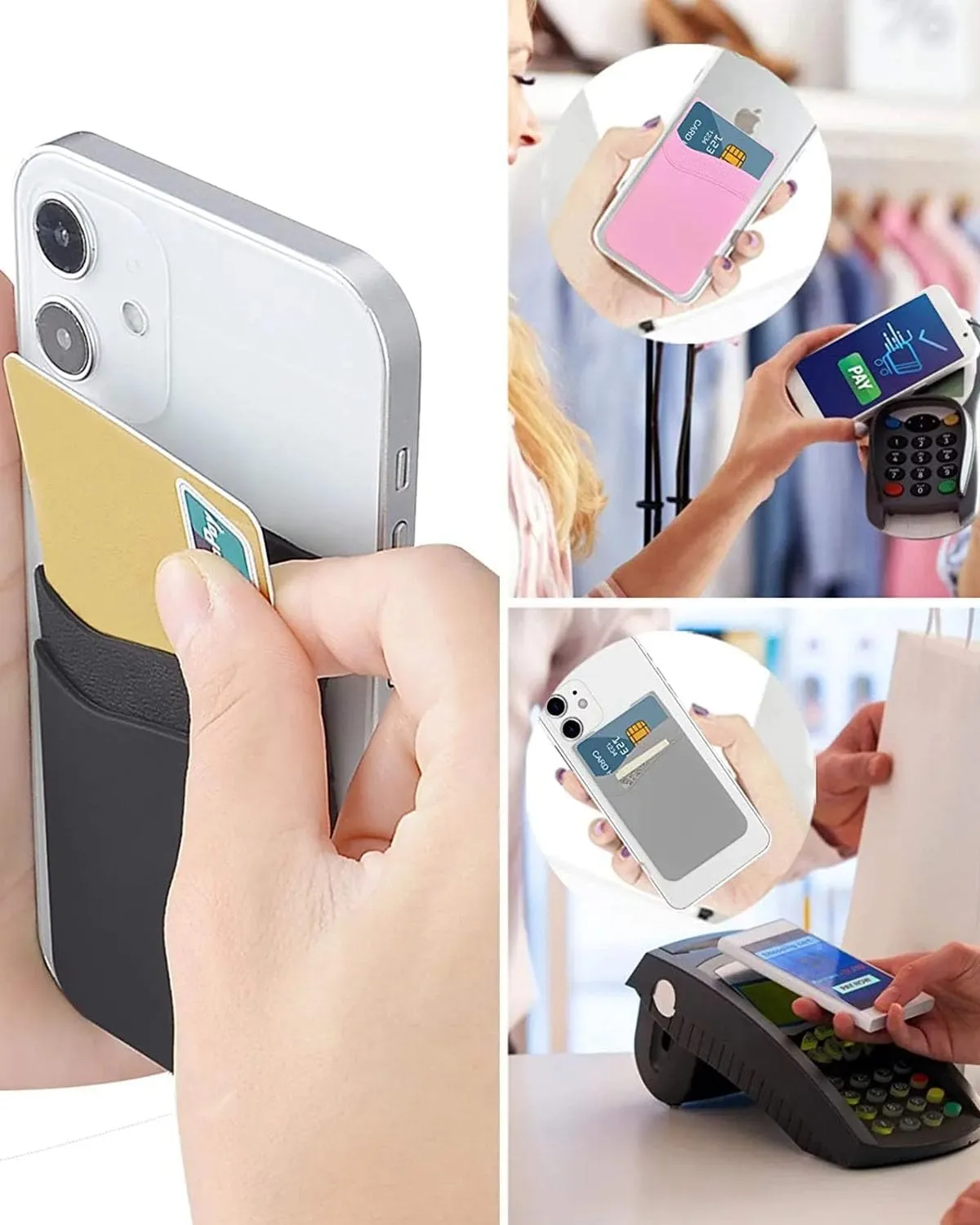 BIAJIYA Card Holder for Back of Phone, Stick-on ID Credit Adhesive Silicone Pouch Wallet Card Sleeve Pocket for All Smartphones