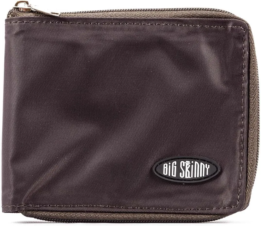 Big Skinny Men's Zippered Bi-Fold Slim Wallet, Holds Up to 25 Cards