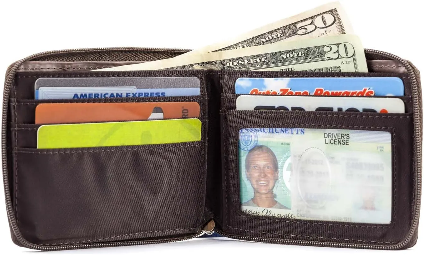 Big Skinny Men's Zippered Bi-Fold Slim Wallet, Holds Up to 25 Cards
