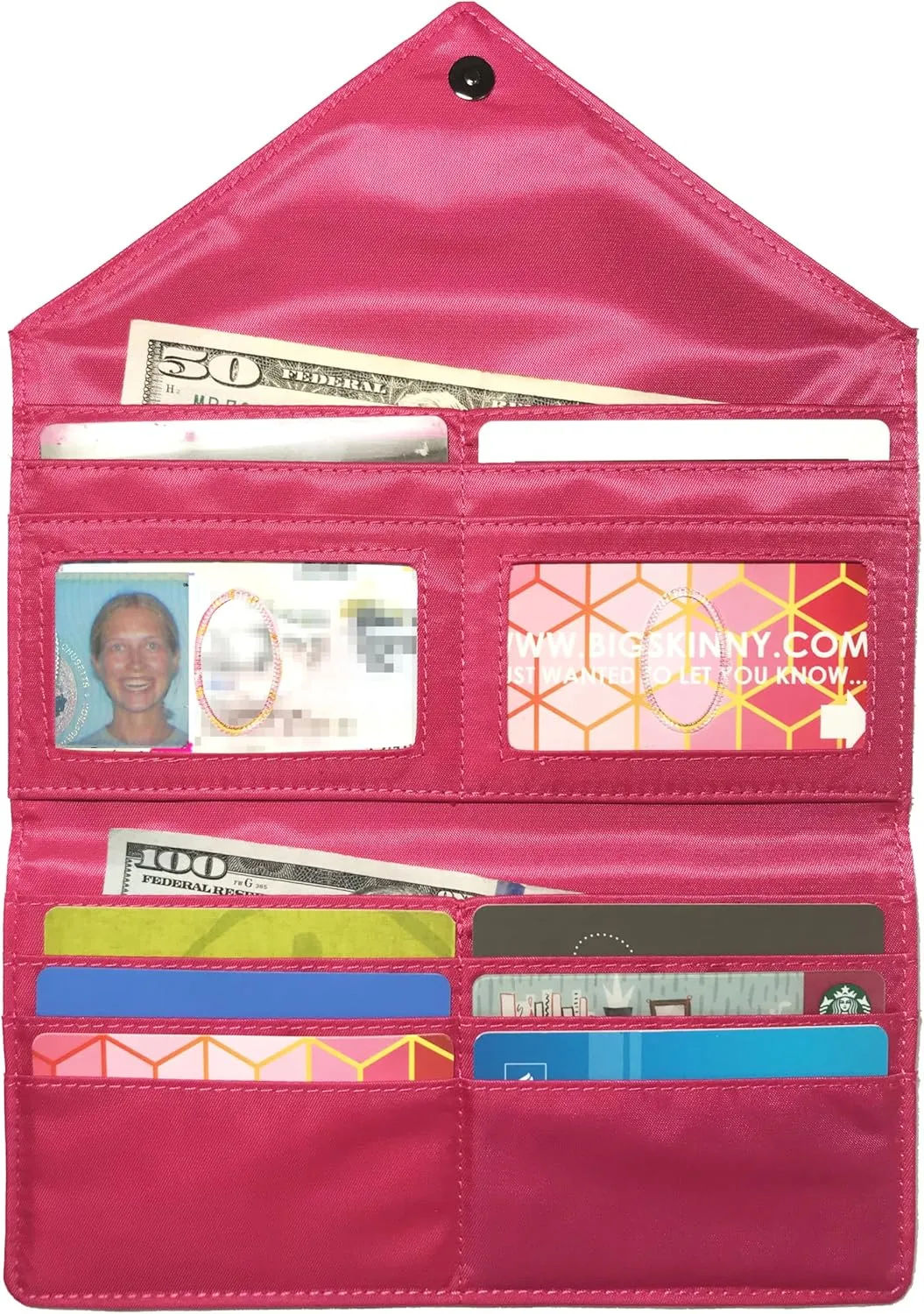 Big Skinny Women's Slimvelope Leather Tri-Fold Checkbook Slim Wallet, Holds Up to 40 Cards