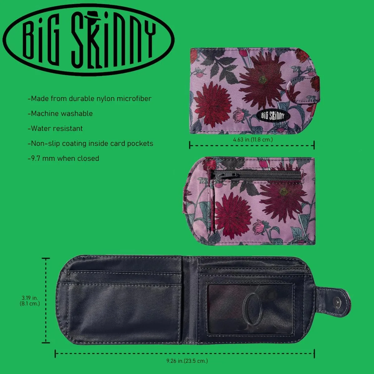 Big Skinny Women's Taxicat Bi-Fold Slim Wallet, Holds Up to 25 Cards