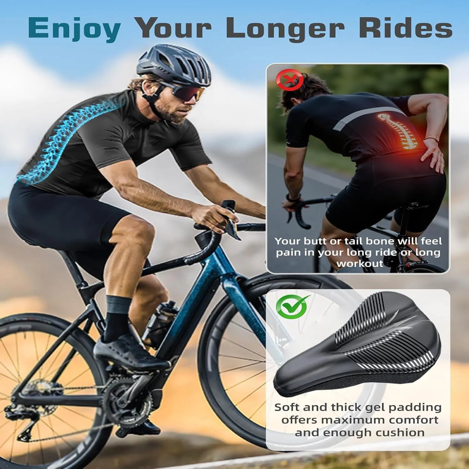 Bike Seat Cushion for Specialized Vita Comp Vita Elite Vita Sport, Memory Foam & Gel Padded Cover Bicycle Seat for Men Women Shock-Absorbing Comfort Bike Seat Pad,B