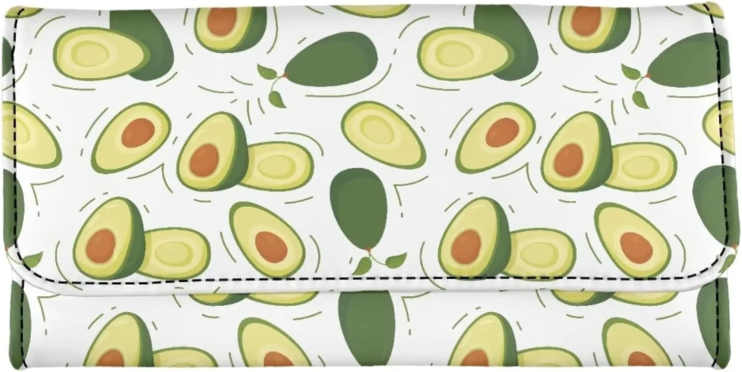 Binienty Fruit Theme Avocado Wallet for Women,PU Leather Card Holder Organizer Trifold Purse for Travel