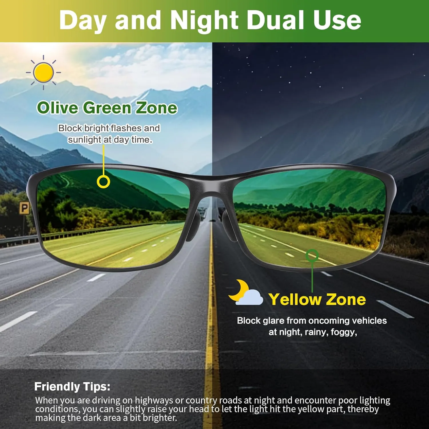 BIRCEN Night Vision Glasses for Driving, Anti Glare HD Al-Mg Frame Night Driving Glasses for Men and Women