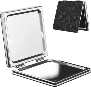 Black Floral Women Mini Cosmetic Mirror Folding Portable Pocket Makeup Mirror
