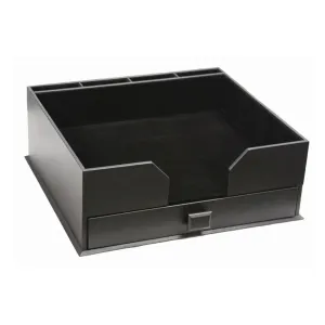 Black Leather Deluxe 17" x 14" Conference Pad & Coaster Holder