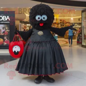 Black Paella mascot costume character dressed with a Circle Skirt and Handbags, Large