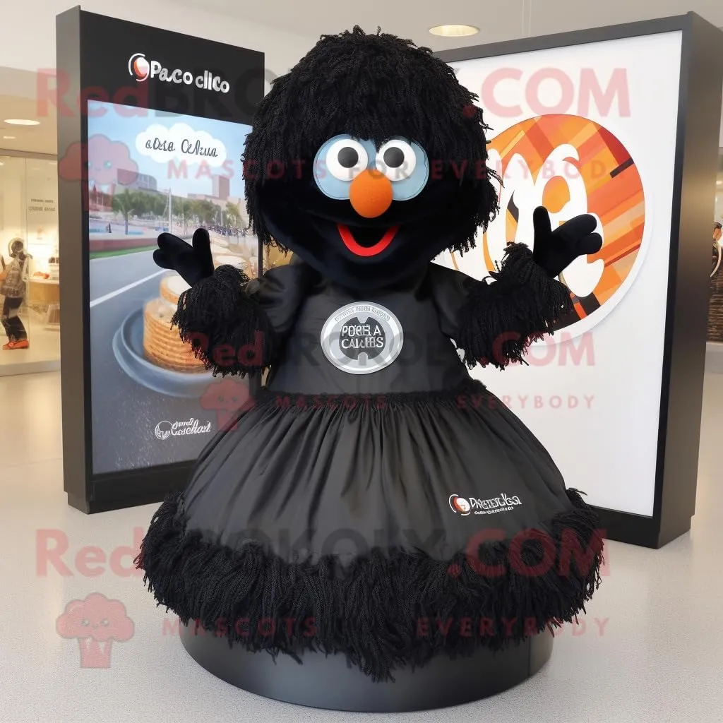Black Paella mascot costume character dressed with a Circle Skirt and Handbags, Large