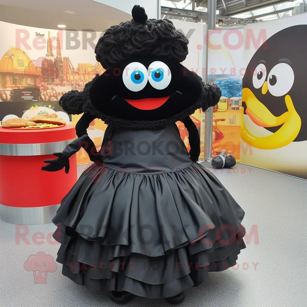 Black Paella mascot costume character dressed with a Circle Skirt and Handbags, Large