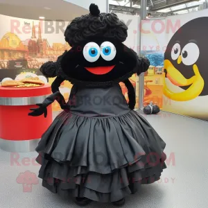 Black Paella mascot costume character dressed with a Circle Skirt and Handbags, Large