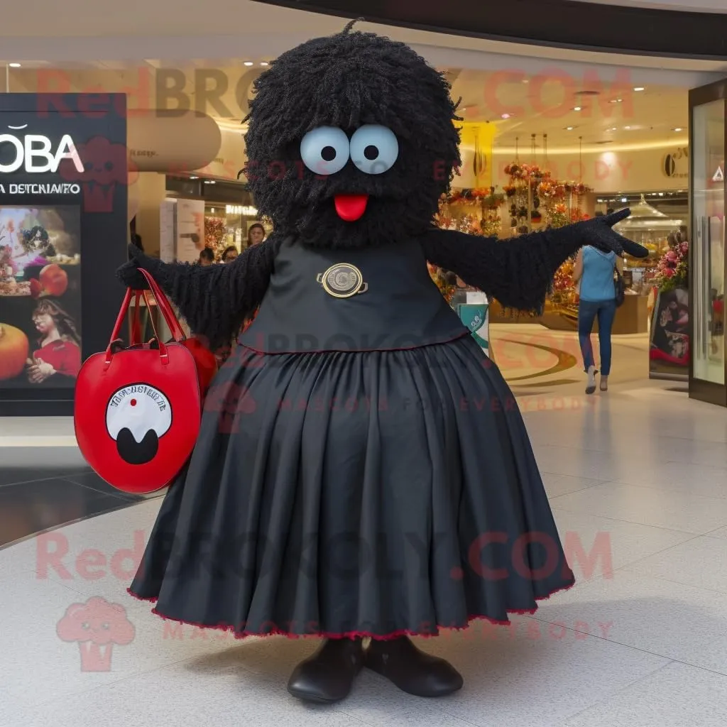 Black Paella mascot costume character dressed with a Circle Skirt and Handbags, Large
