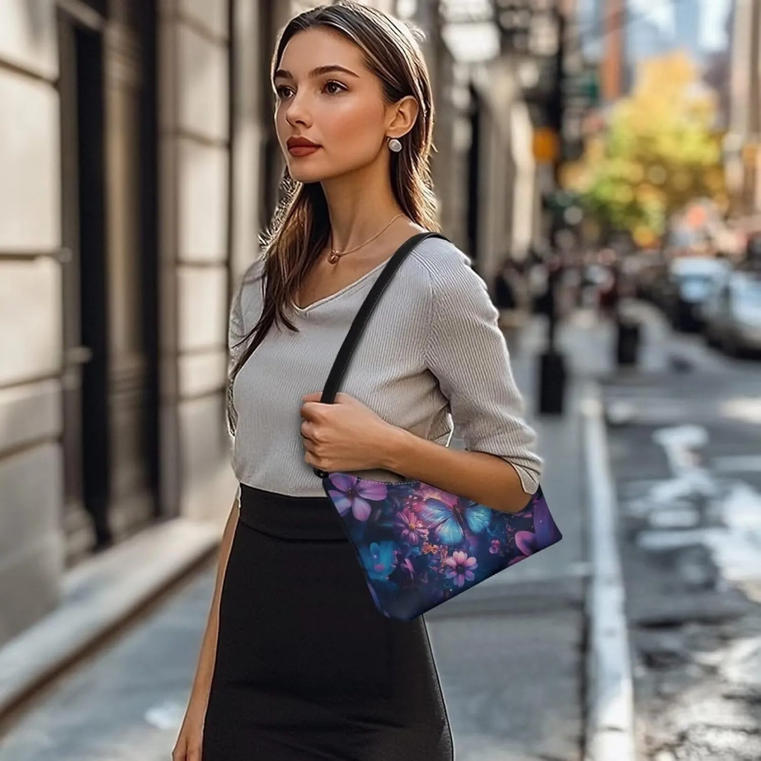 BLeather Underarm Bag for Women Shoulder Handbag with Zipper Fashion Travel Purse